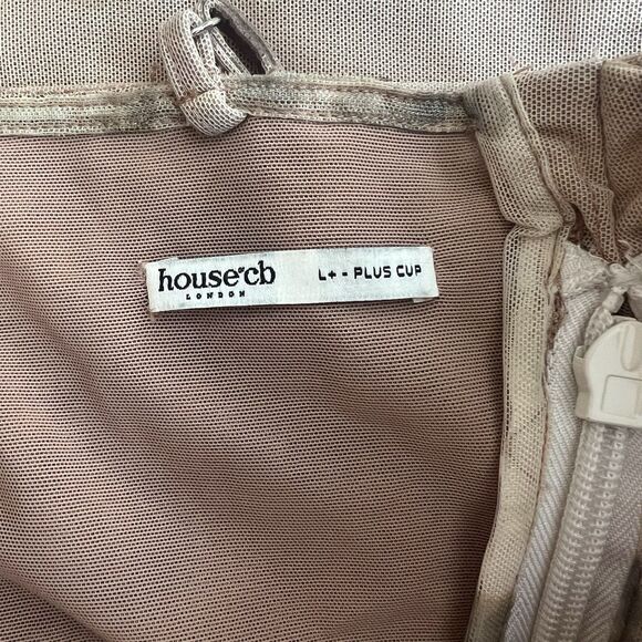 HOUSE OF CB Azia Dress Size L+ Plus Cup Maxi Cream Floral Print Mesh Lace Up - Picture 16 of 16